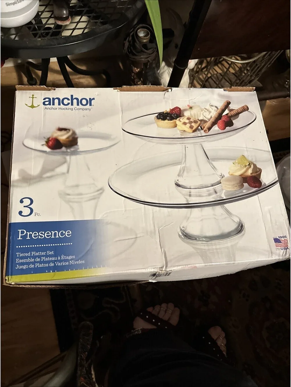 VTG Anchor Hocking Crystal Glass 3 Tiered Dessrt Platter Compote set